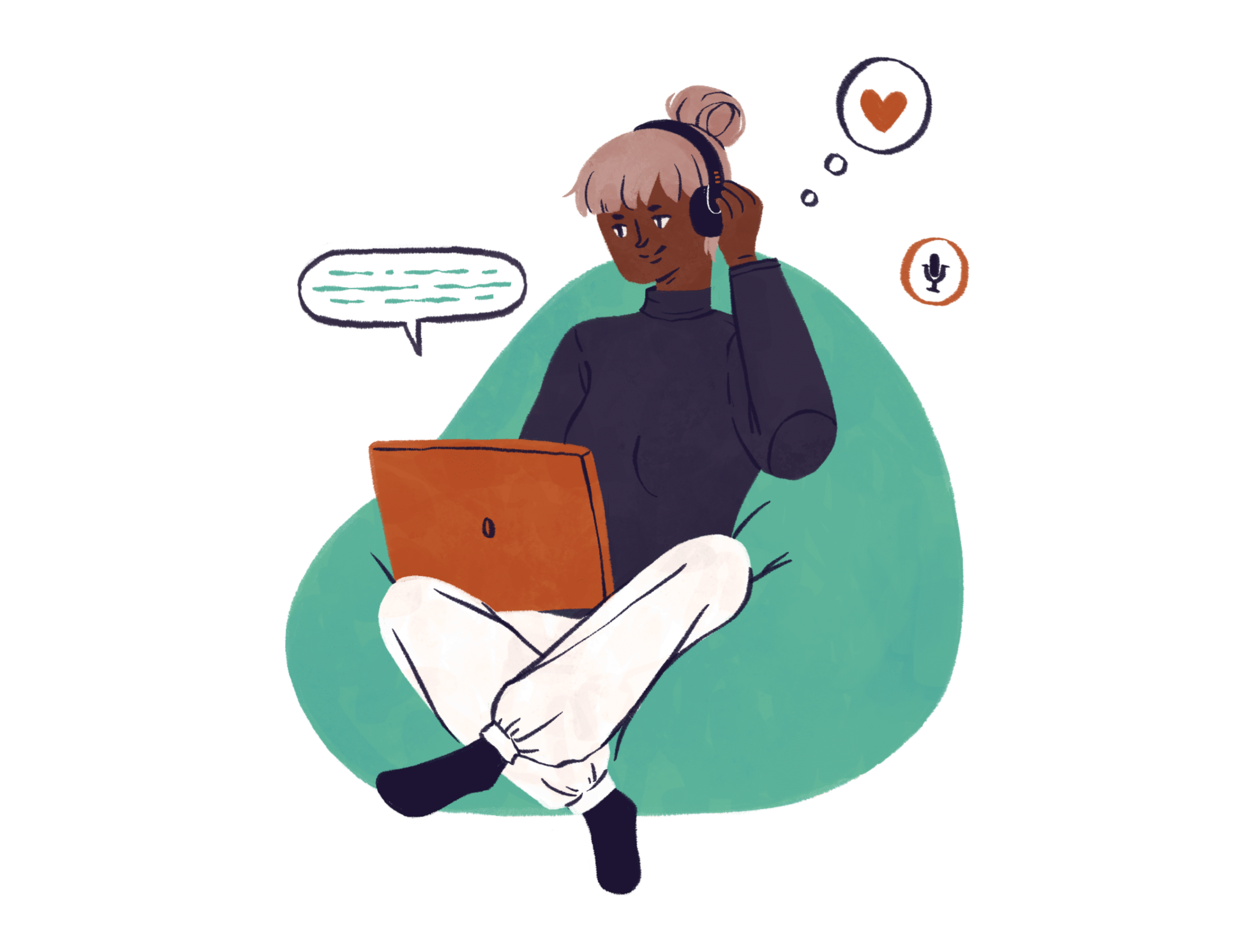 Casque audio ou personne qui écoute une histoire